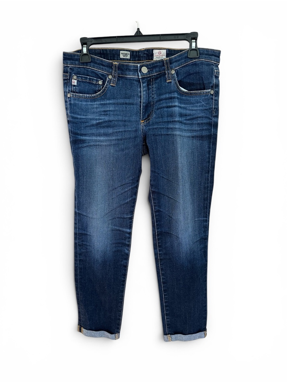 Ag Adriano Goldschmied Dark Blue Denim Crops with Contrast Stitching